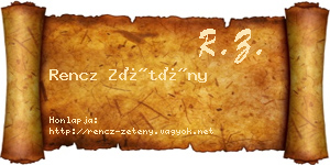 Rencz Zétény névjegykártya